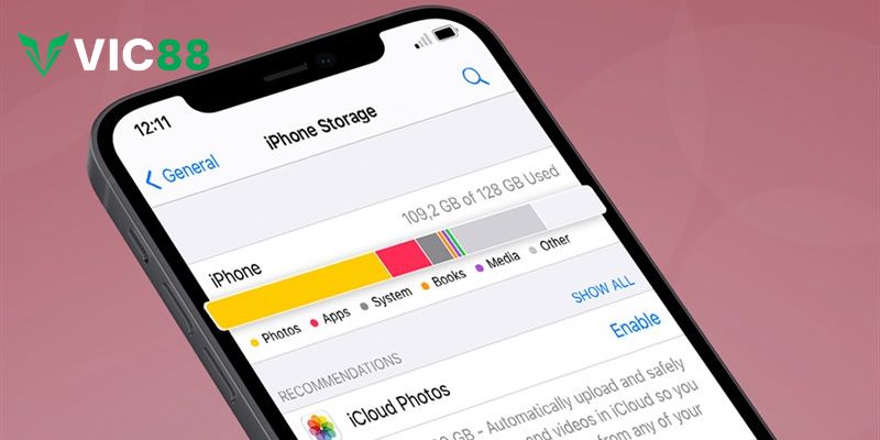 Tải app VIC88 cần đảm bảo điện thoại có đủ dung lượng trống