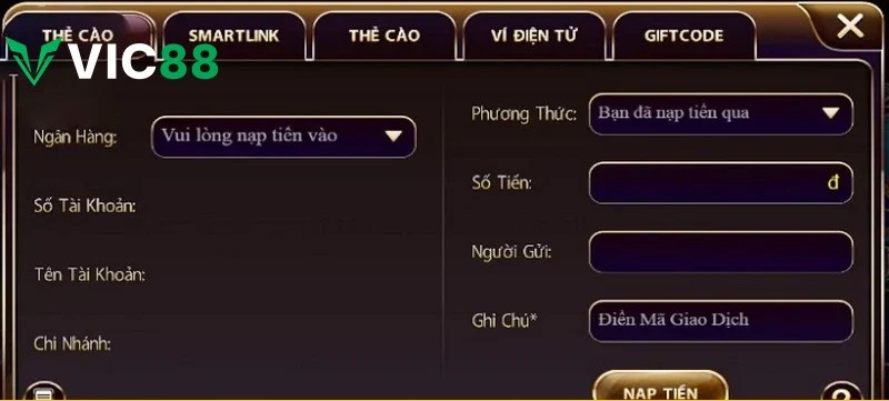 VIC88 luôn chú trọng đến quy trình nạp, rút tiền an toàn nhất